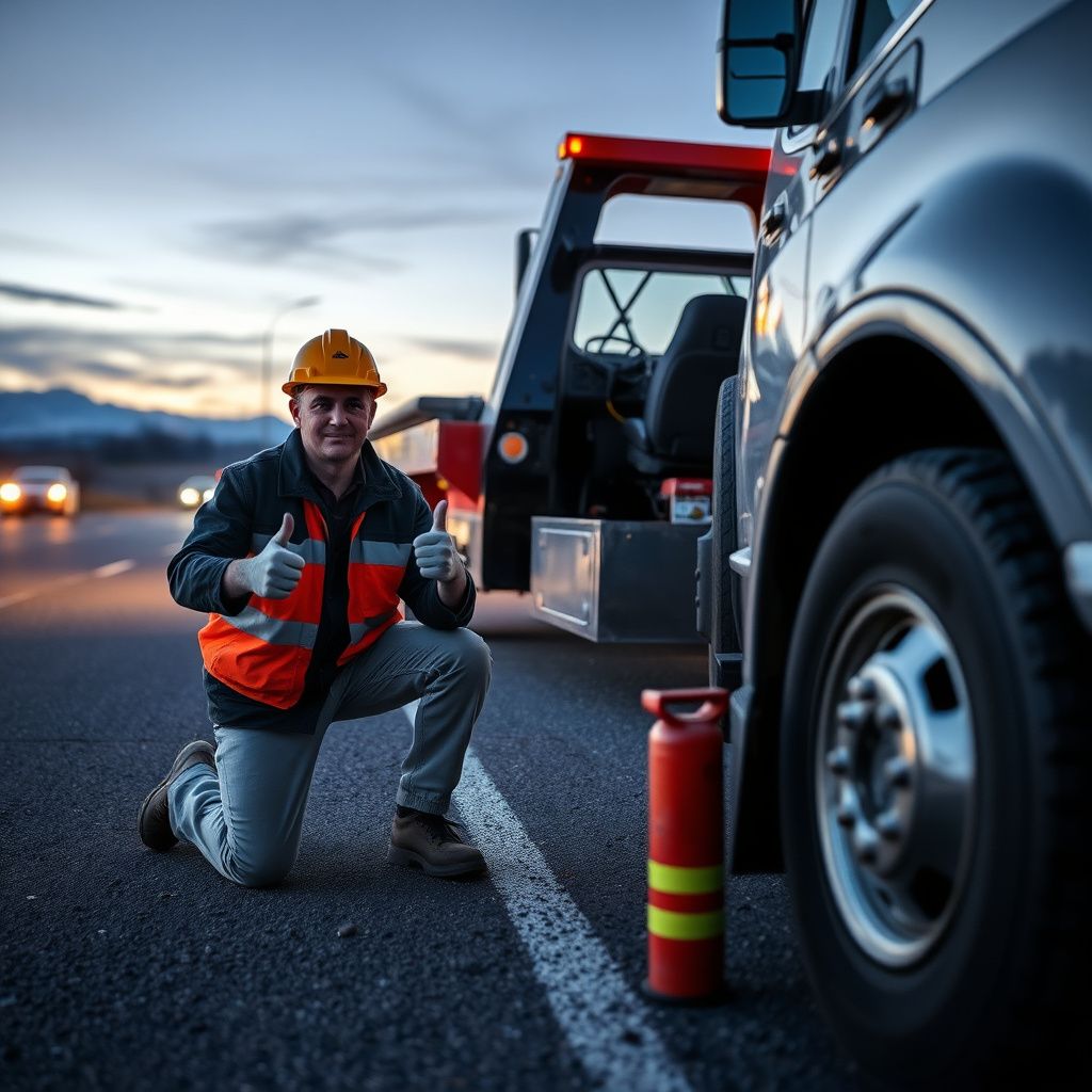 A Snappy Towing operator smiling while securing a vehicle onto a flatbed truck on a sunny day in Littleton, Colorado.